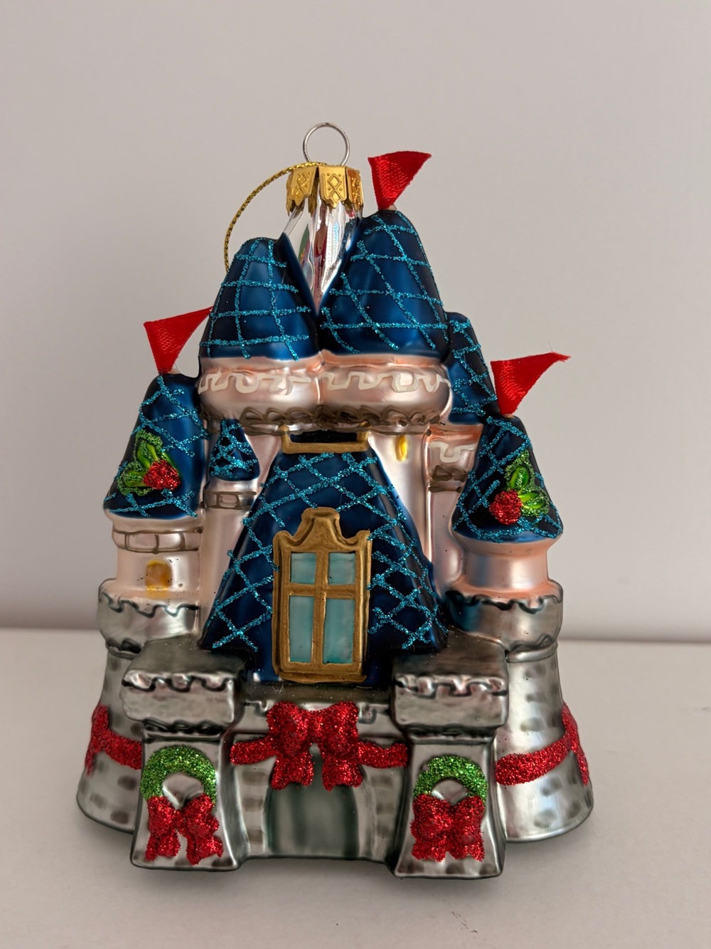 DISNEY CHRISTMAS CASTLE Holiday Ornament - Blue and Silver Festive Castle